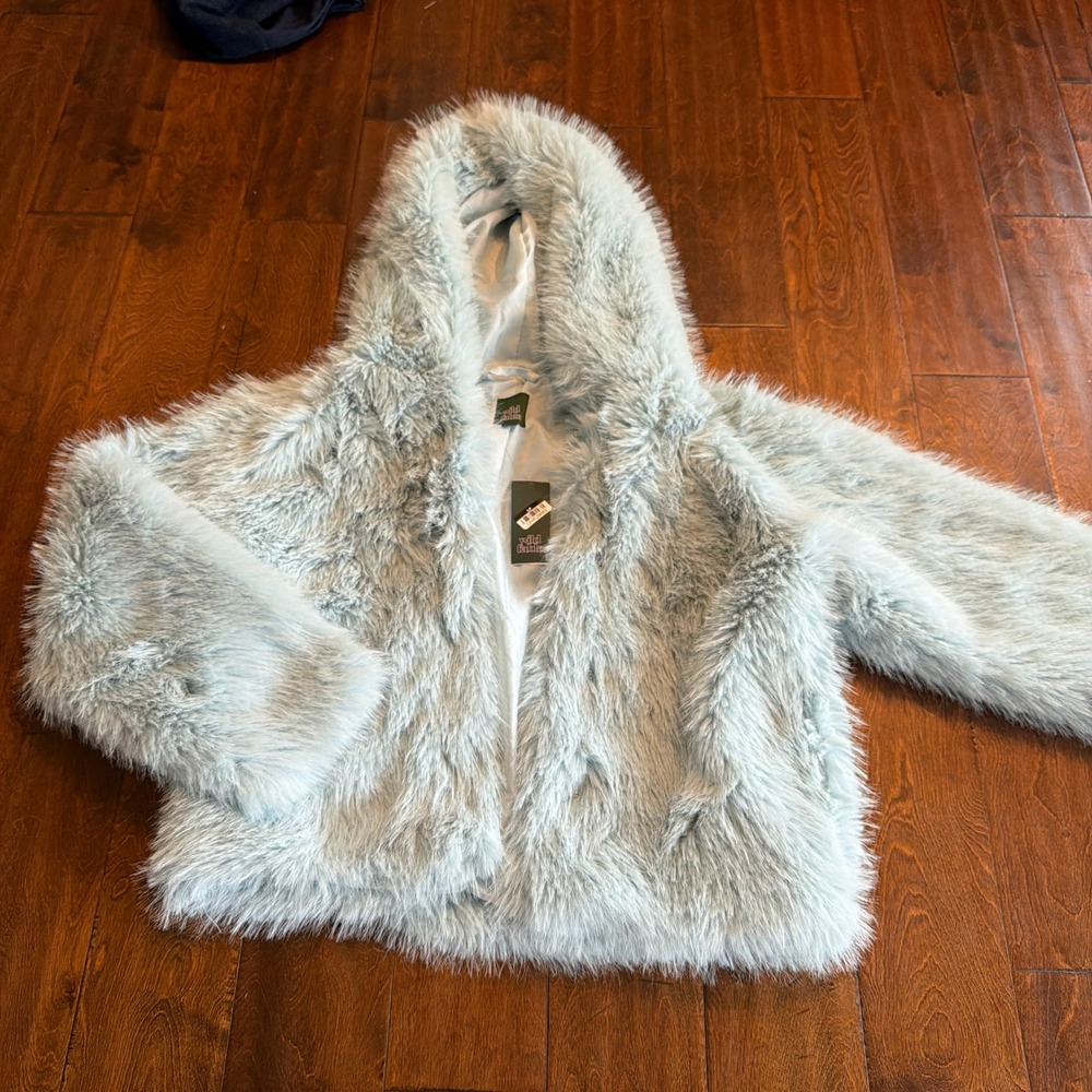 Wild Fable Womens Light Blue Faux Fur Hooded Jacket Coat Small NWT